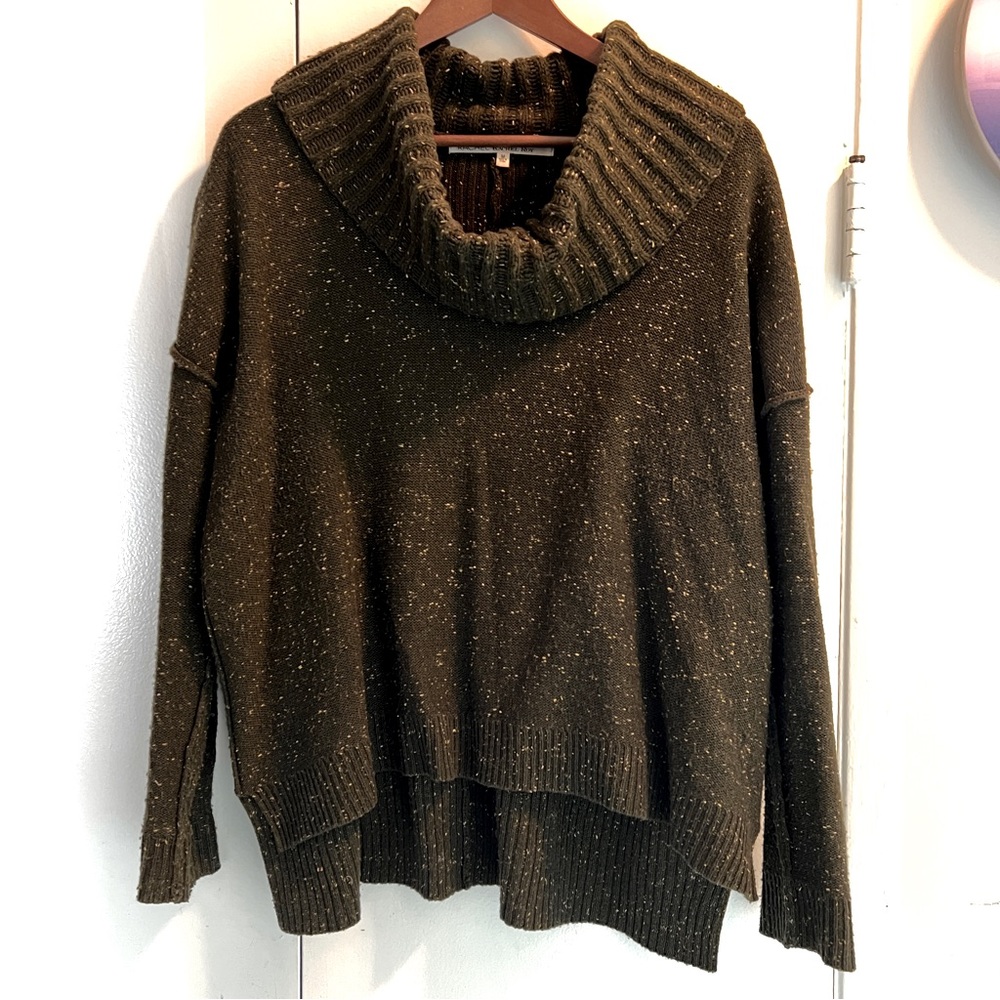 Rachel Roy Olive Brown Speckled Cowl Neck Turtleneck Sweater